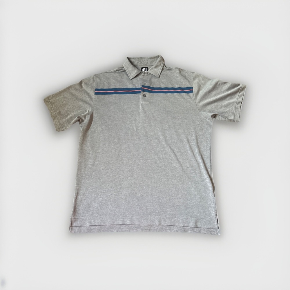 FOOTJOY FJ Size‎ Large Gray Indigo Coral Striped Pique Golf Polo Shirt Men's